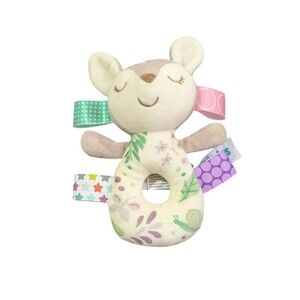 Mary Meyer Taggies Baby Rattle Toy Soft Plush Deer With Loops 6 Inch Beige Green